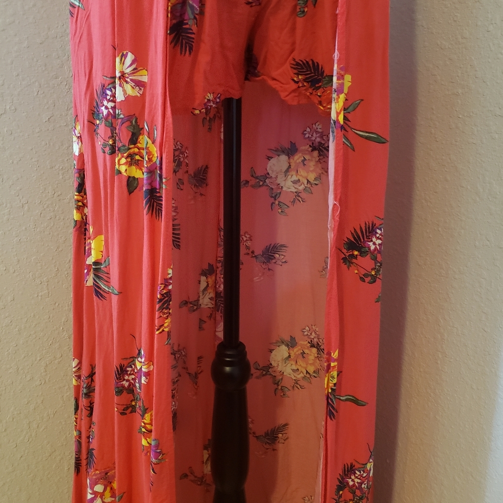 Tropical Peach Floral Romper with overlay - Picture 10 of 14